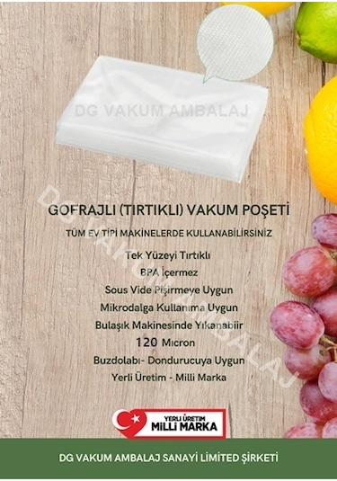 Tırtıklı Vakum Makinesi Poşeti Torbası - 20X30 Cm - 100 Adet