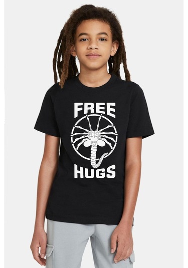 Free Facehugger Hugs Siyah Çocuk Tshirt SIYAH