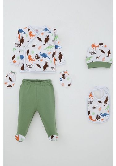 Breeze Erkek Bebek Hastane Çıkışı 5 Li Dinozor Krallığı 0-3 Ay, Beyaz Beyaz