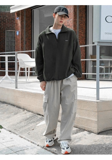 Genıus Store Erkek Polar Oversize Sweatshirt Polar Sweatshirt Haki