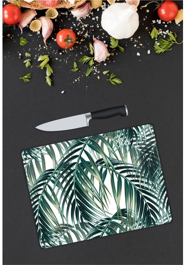 Yeşil Yapraklar Cam Kesme Tahtası 25 X 35 Cm-9008130577530kcbmtfk