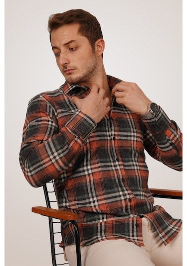 Kiremit Oduncu Slimfit Erkek Gömlek Kiremit