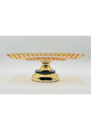 Metal Ayaklı Gold Kristal Cam Sunumluk Tabak