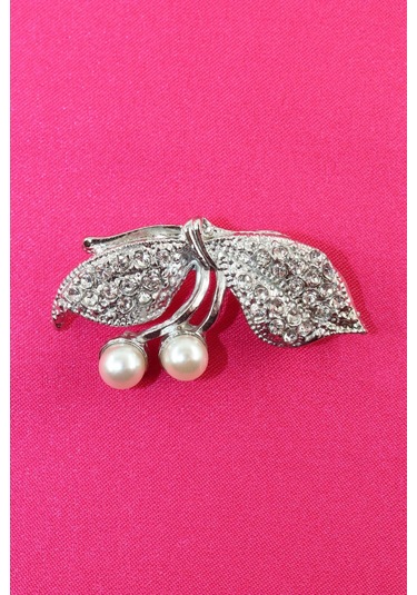 Gümüş Renk Fiyonk İnci Broş. Kristal Taşlı Tasarım İncili Fiyonk Yaka İğnesi Erkek Kadın Broş Gümüş