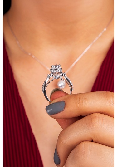 925 Ayar Gümüş Rodyumlu Full Zirkon Taşlı Yuvarlak Bayan Takı Seti -8237 Gümüş