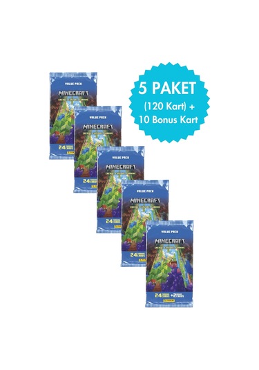 Toyika Panini Lisanslı Minecraft Koleksiyon Fat Pack Trading Cards 24lü X 5 Paket