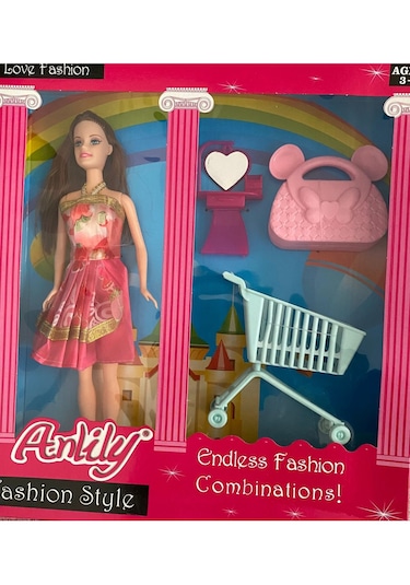 Çantalı Alişveriş Marketli Aksesuarlı Kız Model Oyuncak 27 Cm