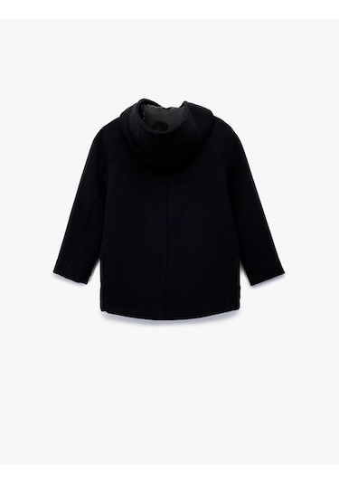Koton Kapşonlu Düğmeli Uzun Kollu Yün Karışımlı Kaban Lacivert 6wkb00018tw Lacivert