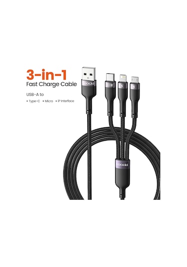 Toocki 100 W 3 İn 1 Usb 6A Hızlı Şarj Kablosu