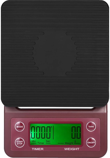Yaozixa Dijital Mutfak Terazisi - Hassas 3kg/0.1g Ölçüm, Zamanlayıcılı, Tare Fonksiyonlu, Büyük Lcd Ekran Bordo