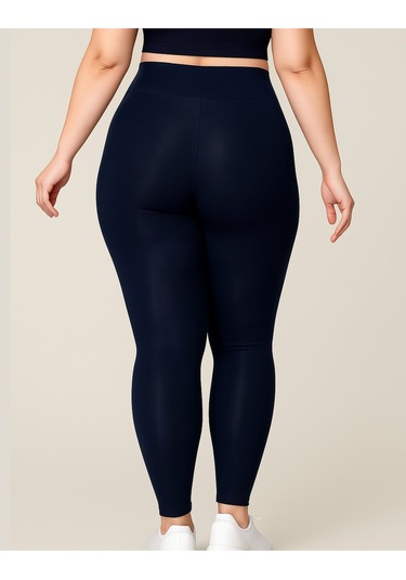 Alya Underwear Büyük Beden Tayt Dalgıç Kumaş Yüksek Bel Lacivert