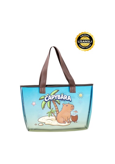 Capybara Figürlü Plaj Çantası Şeffaf Yüzeyli, Geniş Hacimli MAvi