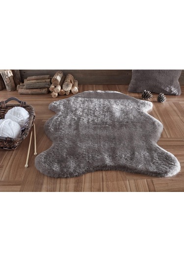 Jassrug Tavşan Tüyü Kürk Post Halı 100x140 Antrasit Antrasit