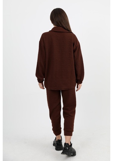 Jakarlı Kapitone İkili Takım - Kahverengi-kahverengi Kahverengi