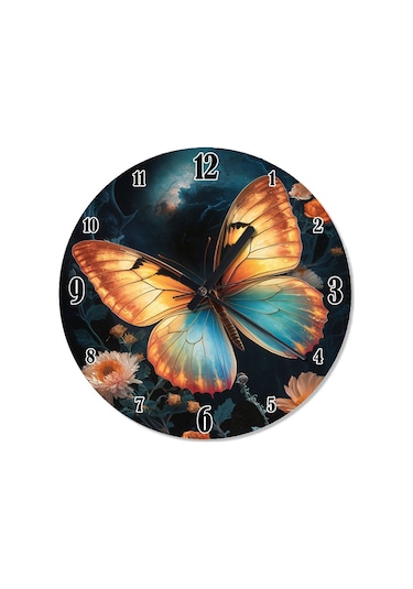Renkli Kelebek Ve Çiçek Sessiz Duvar Saati
