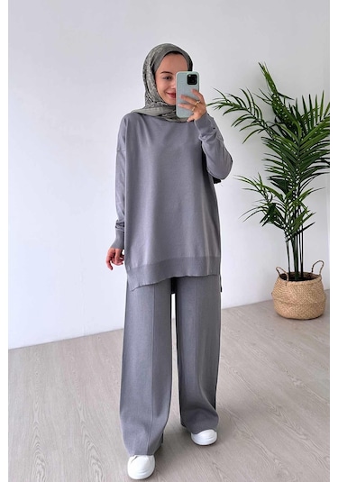 Ka Hijab Işıltılı Merserize Takım - Gri