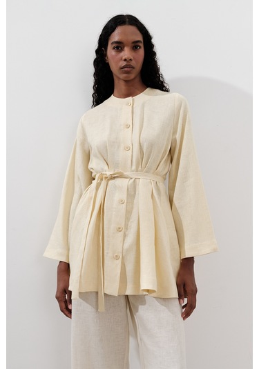 Keten Pensli Tunik Sarı Sarı