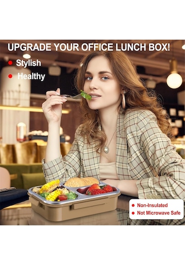 Xurunkeji Paslanmaz Çelik Öğle Yemeği Kutusu 3 Bölmeli Metal Öğle Yemeği Kabı Çelik Bento Kutusu - Okul, Ofis Ve Açık Hava İçin İdeal Krem Beyazı