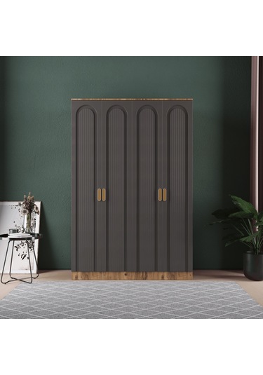 Mila 4 Kapaklı Eko Bazalı Gardırop - Mdf Kapak Antrasit