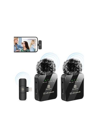 Ebitda Kablosuz Yaka Mikrofonu, 8 Pin Alıcı, Çift Mikrofon Siyah Siyah