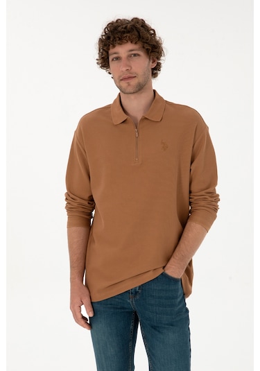 U.S. Polo Assn. Erkek Comfort Fit Yarım Fermuarlı Camel Sweatshirt 50313754-VR233