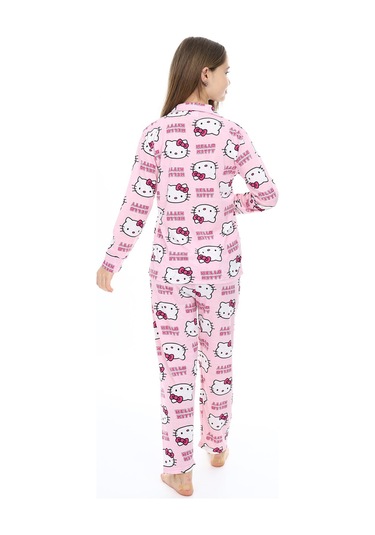 Kız Çocuk Kedi Baskılı Pijama Takımı 7-16 Yaş 0150 Pembe