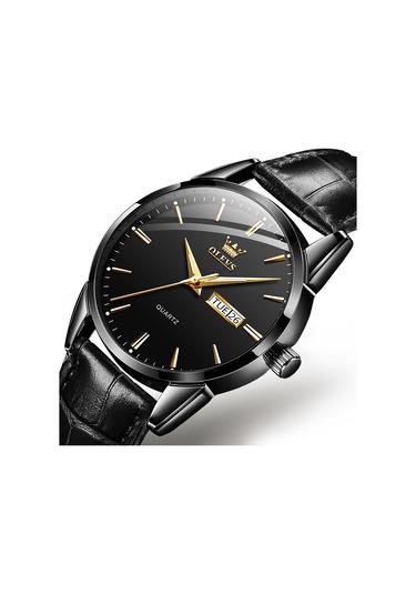 Olevs 6898 Erkekler Moda Su Geçirmez Çift Takvim Kuvars İzle Siyah