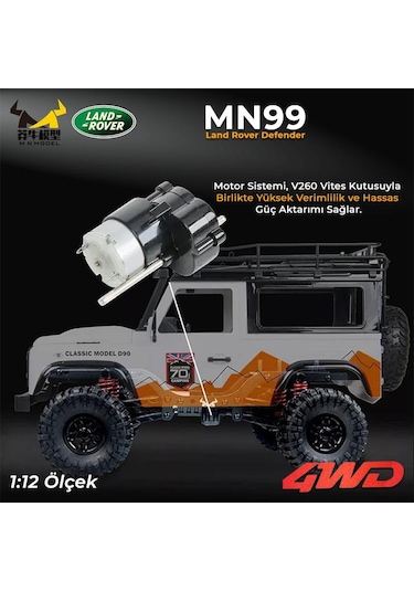 Mn Model Mn99 V2 1/12 Land Rover Defender D90 4wd Rc Model Crawler Offroad Uzaktan Kumandalı Araba Truck Rtr Beyaz+dahili Işık Seti