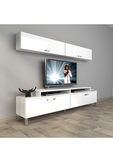 Decoraktiv Ekoflex 5 Slm Krom Ayaklı Tv Ünitesi Tv Sehpası Beyaz