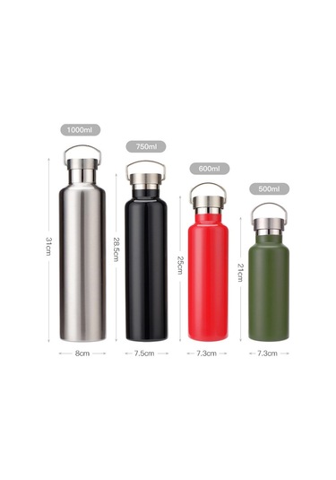 304 Vakumlu Paslanmaz Çelik Vakum Şişesi Çift Katmanlı Büyük Kapasiteli Dış Mekan Su Şişesi Dağcılık Spor Şişesi, Kapasite: 600ml Siyah