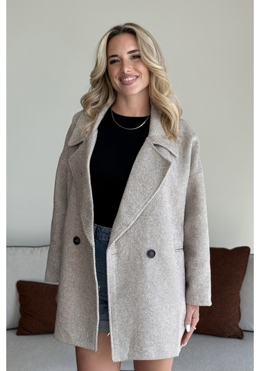 Vizon 1. Sınıf Kalite Balık Sırtı Oversize Kaşe Kaban Vizon