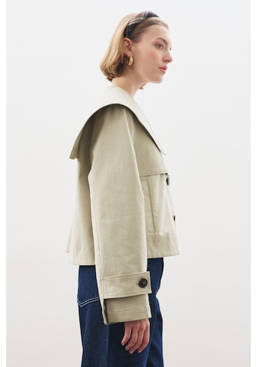 Geniş Yaka Gabardin Ceket Soft Yeşil Soft Yeşil