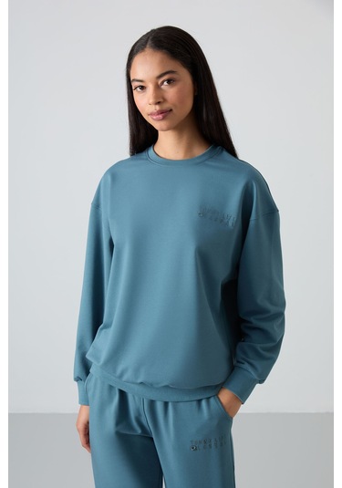 Tommy Life Orman Yeşili Basic Pamuklu O Yaka Oversize Lastik Paça Kadın Eşofman Takım - 95287 Yeşil