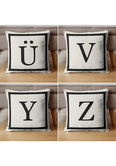 Harfli Kırlent Kılıfı - G Harfi - Dekoratif Kırlent Kılıfı Krem