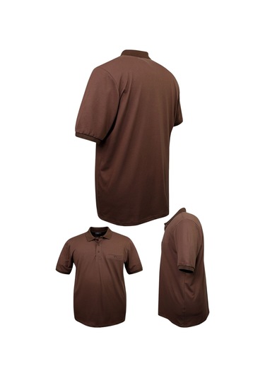 Erkek Büyük Beden 115 - 155 Kilo Arası Uygun Bedenli Likralı Pike Polo Yaka Cepli Tişört Kahverengi