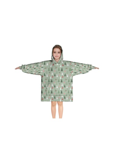 Noel Temalı 6-13 Yaş Çocuk Giyilebilir Battaniye Hoodie, Kalın Peluş, Büyük Boy-a145 Krem - Pembe