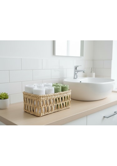 Dekoratif Hasır Havlu Sepeti 26x13x12 Acı Kahve - Hasır Kahve