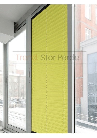 Yeşil Plise Katlanır Cam Balkon Perdesi - Ofis Perdesi - Salon Perdesi - 013 Yeşil