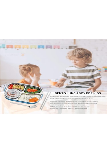 Hangfox 1500ml Mavi 4 Bölmeli Paslanmaz Çelik Termos Yemek Kutusu - İşçi Çanta İçin Taşınabilir, Çorba Kasesi Ve Besteği Dahil Çok Renkli