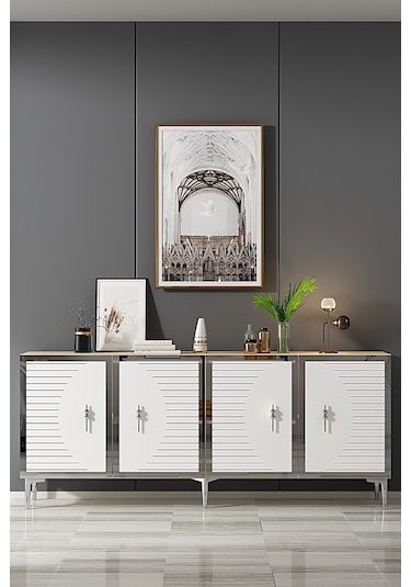 Ka1801dbs Tuna Konsol, Tv Sehpası Safirmeşe-beyaz-sılver 180cm Safirmeşe-beyaz-sılver