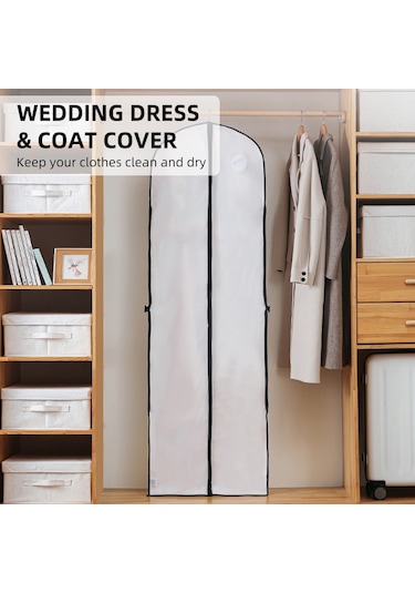 Lemestar 2 Adet Peva 180x60cm Gelinlik Koruması - Su Geçirmez, Katlanabilir, Sıkma Önleyici, Askı Tasarımı, Kaliteli Depolama Çantası Beyaz