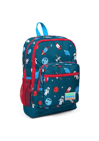Coral High Kids Civit Kırmızı Uzay Desenli Dört Bölmeli Okul Çantası 23116