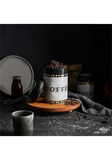 Mosaic Coffee Desenli Yuvarlak Metal Kutu, 10.5 X 15 Cm, 1.1 Lt