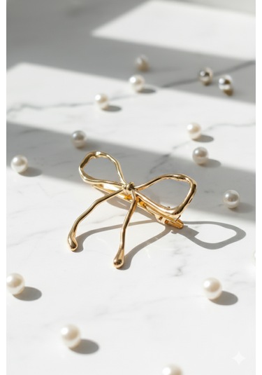 Kurdele Şeklinde Metal Toka, Metal Klipsli Fiyonk Toka Altın