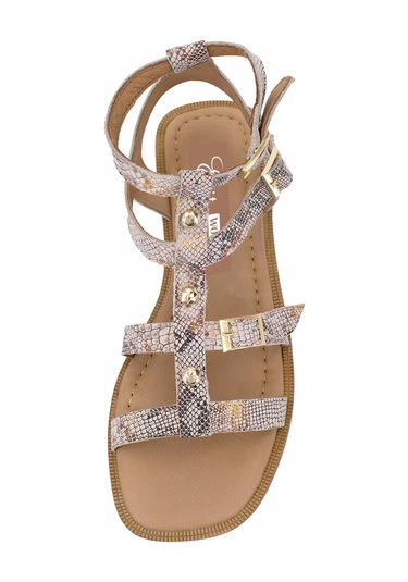 Elit Talia Kadın Hakiki Deri Düz Sandalet Bej Bej