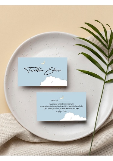 Çift Yön Teşekkür Kartı Thank You Cart Ay Bulut Tebrik Kartı100ad