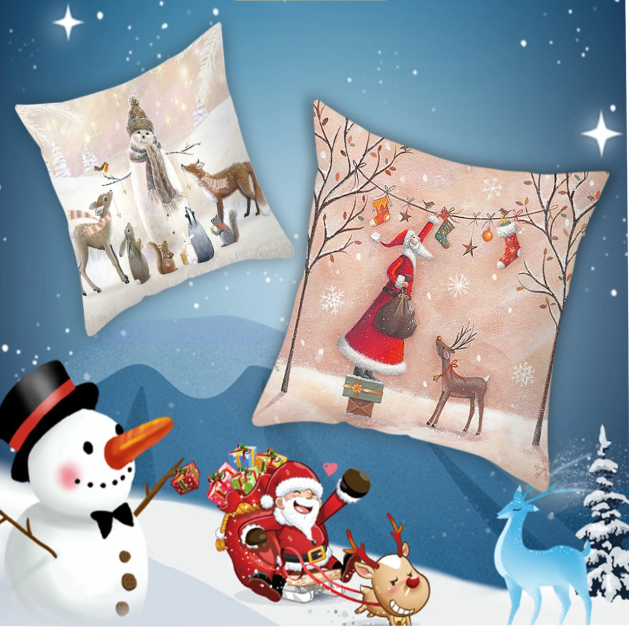 Hombey Noel Temalı Dijital Baskılı Kayısı Derisi Yastık Kılıfı 45x45cm Yastık İçi Yok Tekli Paket Tpr478-9 Diğer