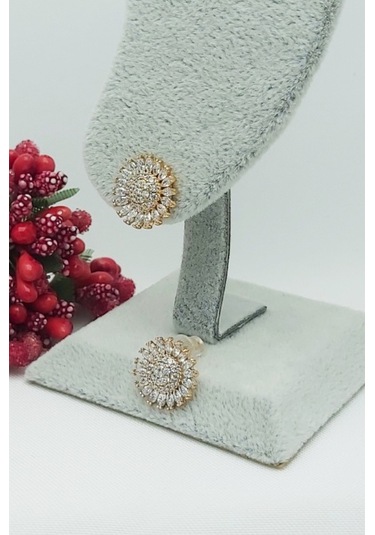 Rose Altın Kaplama Vip Seri Zirkon Taşlı Zarif Güneş Küpe 1 cm Rose Gold