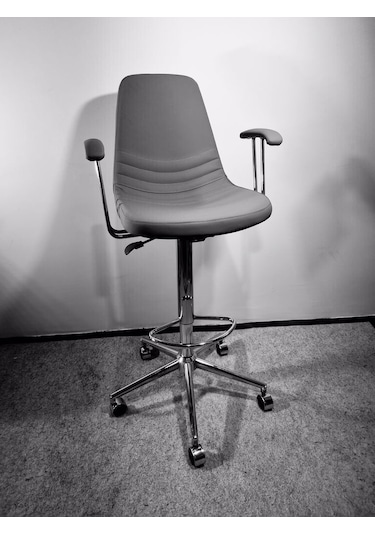 Tekerlekli Gri Deri Rahat Kollu Bar Sandalye Modelleri Gri