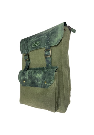 Vintage Kanvas Deri Su Geçirmez Unisex Laptop Bölmeli Okul Seyahat Kamp Sırt Çantası 31 Cm X 44 Cm Haki